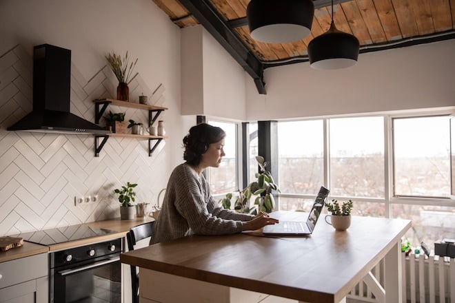 woman working from home in kitchen