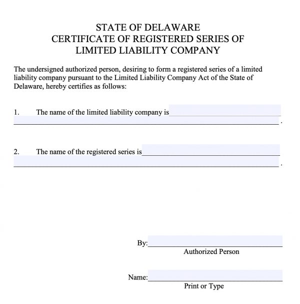Delaware form to create a registered series LLC