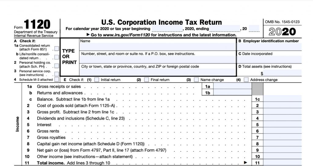 Form 1120 US Corp income tax return