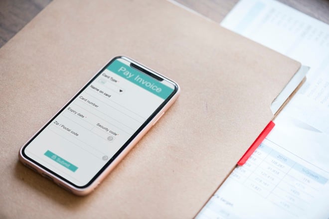 online banking paying invoice on smartphone