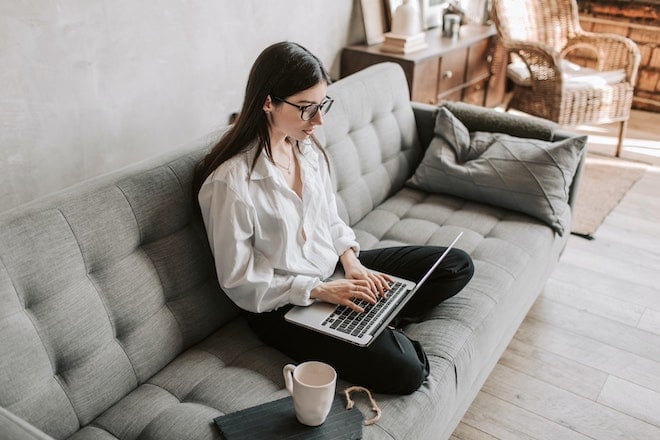 woman working on business remotely