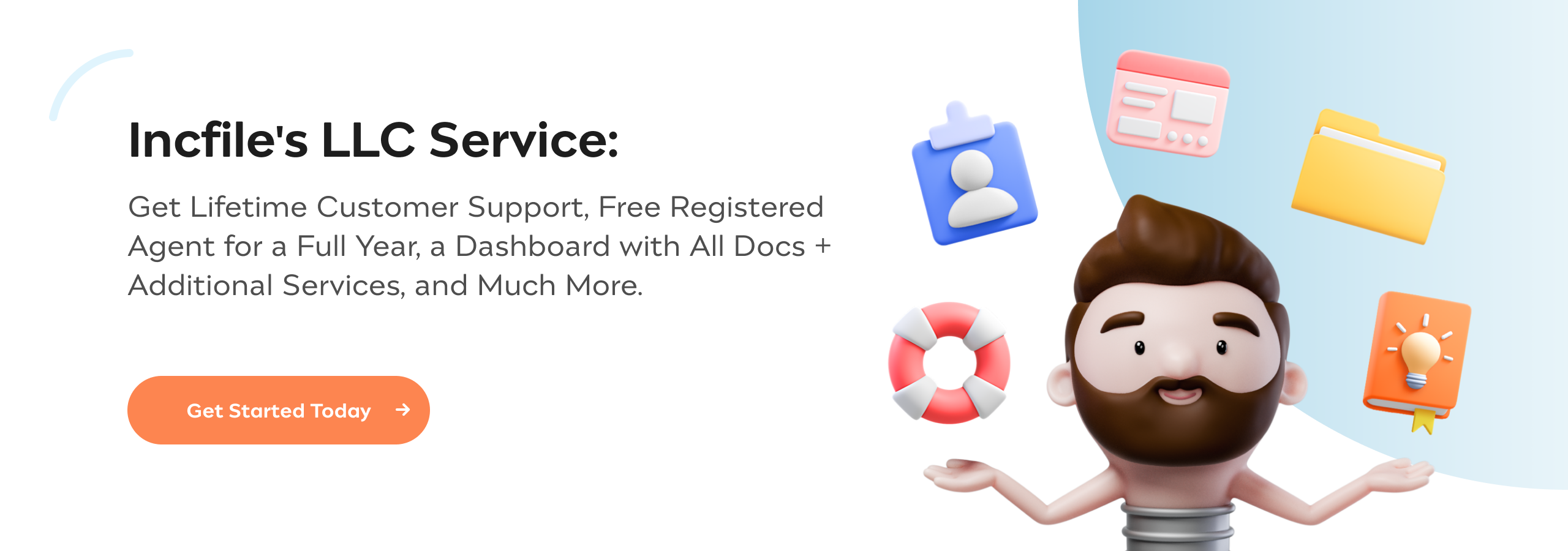 Infile's LLC Service: Get Lifetime Customer Support, Free Registered Agent for a Full Year, a Dashboard with All Docs + Additional Services, and Much More.